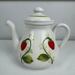 Vtg Italian Ceramic Strawberry Teapot‎ Hand Painted Desiree Imports F58/1